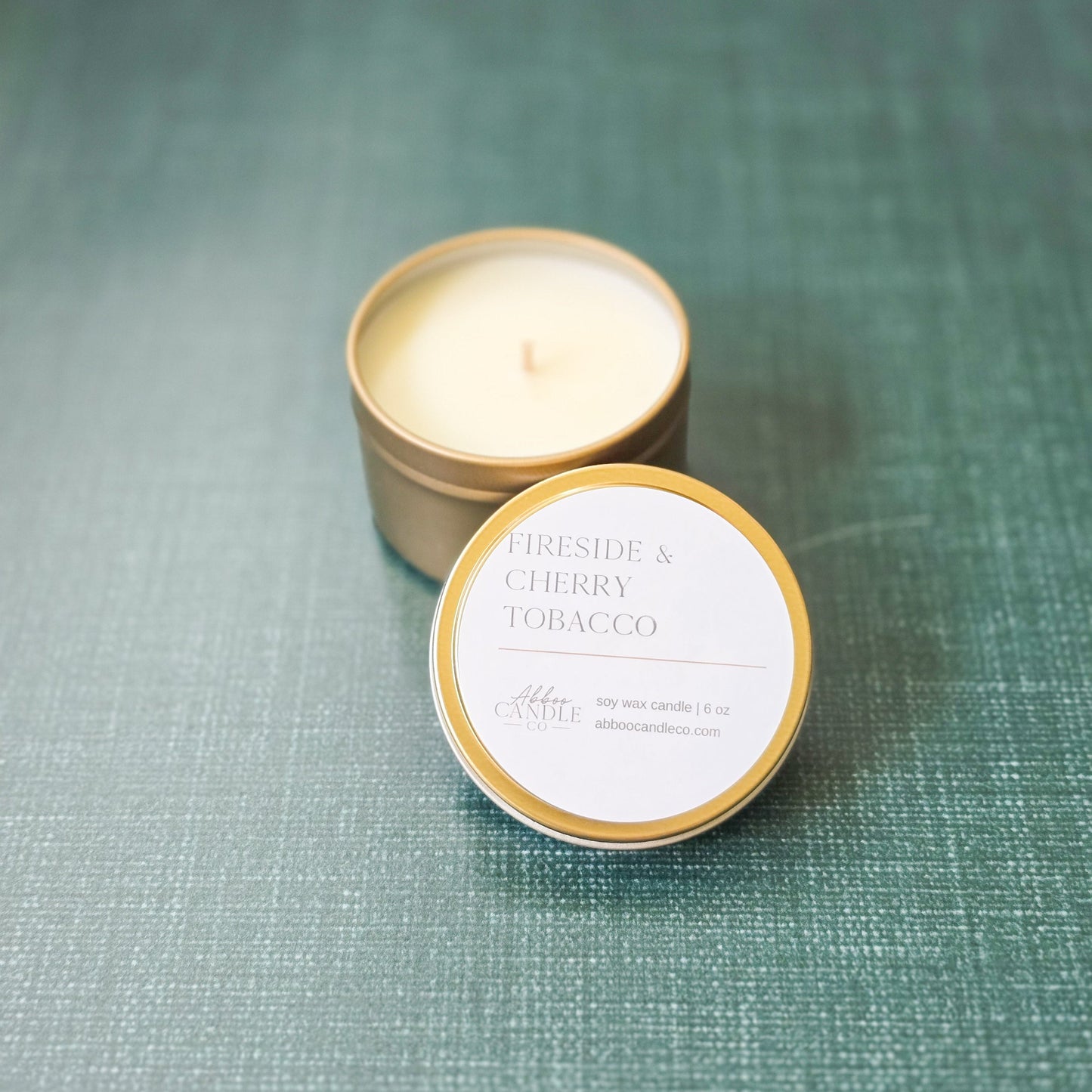Fireside and Cherry Tobacco Gold Tin Candle - Abboo Candle Co® Wholesale