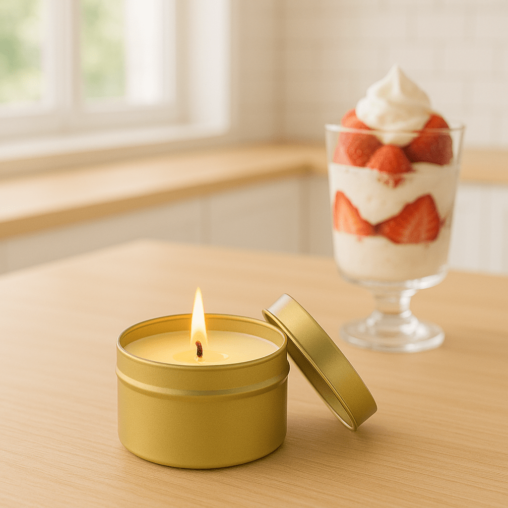 Strawberries and Cream Gold Tin Candle - Abboo Candle Co® Wholesale
