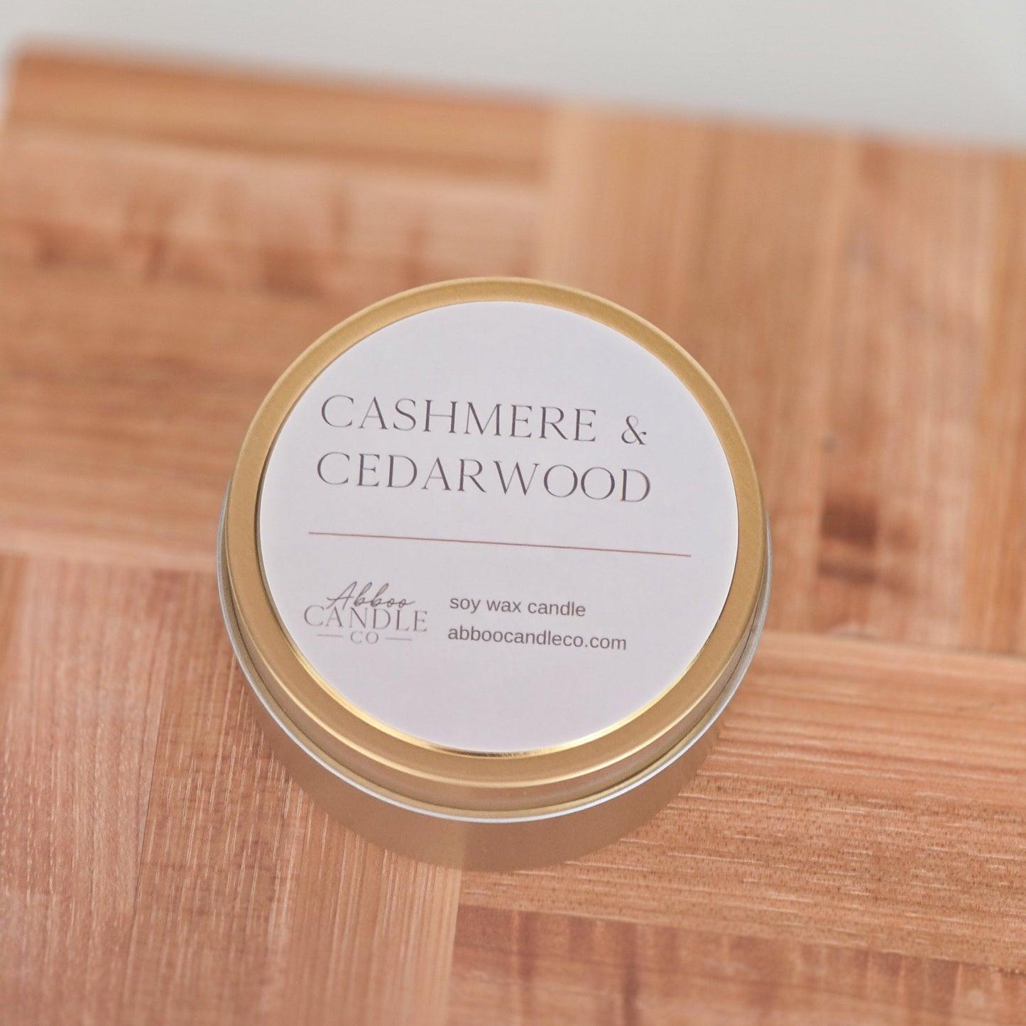 Tobacco and Caramel Gold Tin Candle - Abboo Candle Co® Wholesale
