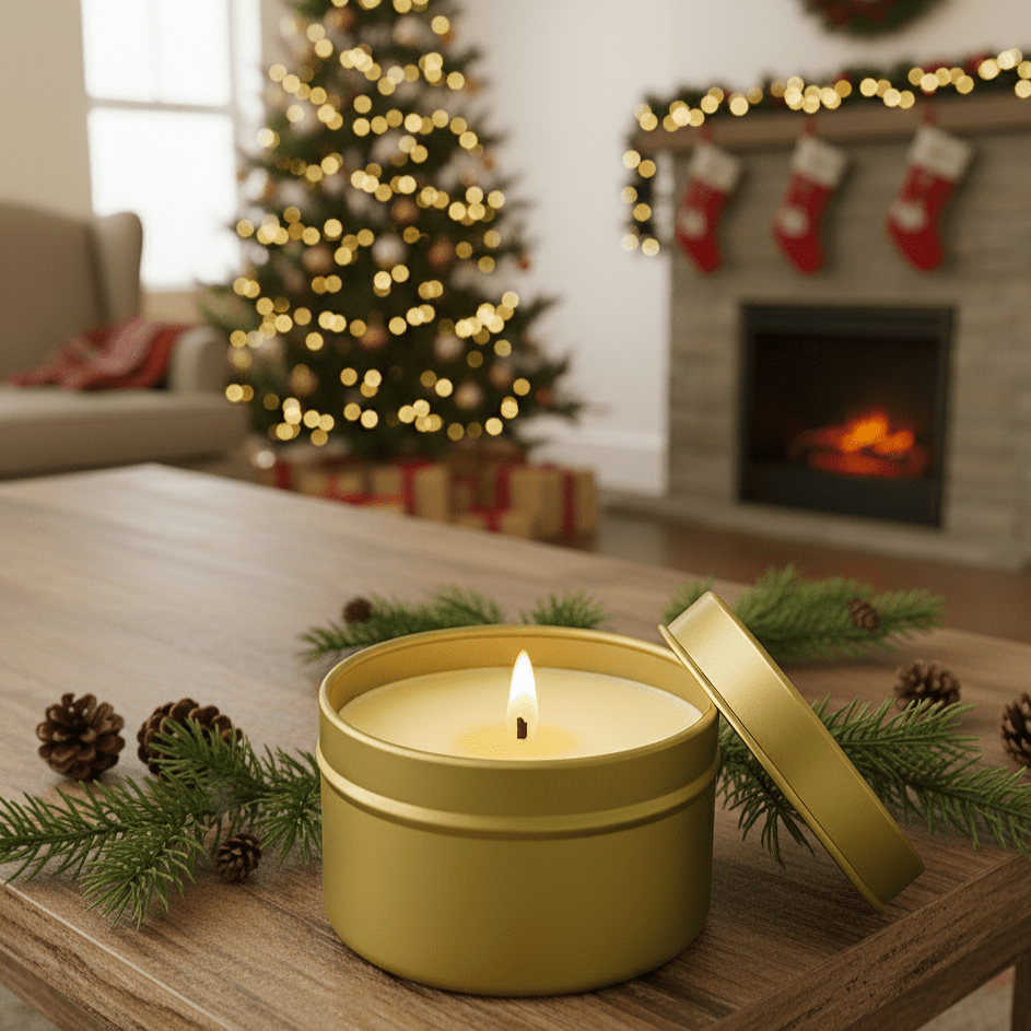 White Birch and Pine Gold Tin Candle - Abboo Candle Co® Wholesale