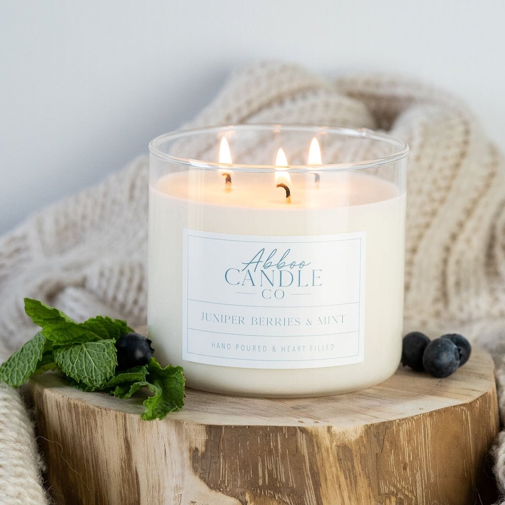 Juniper Berries and Mint 3-Wick Soy Candles - Abboo Candle Co® Wholesale