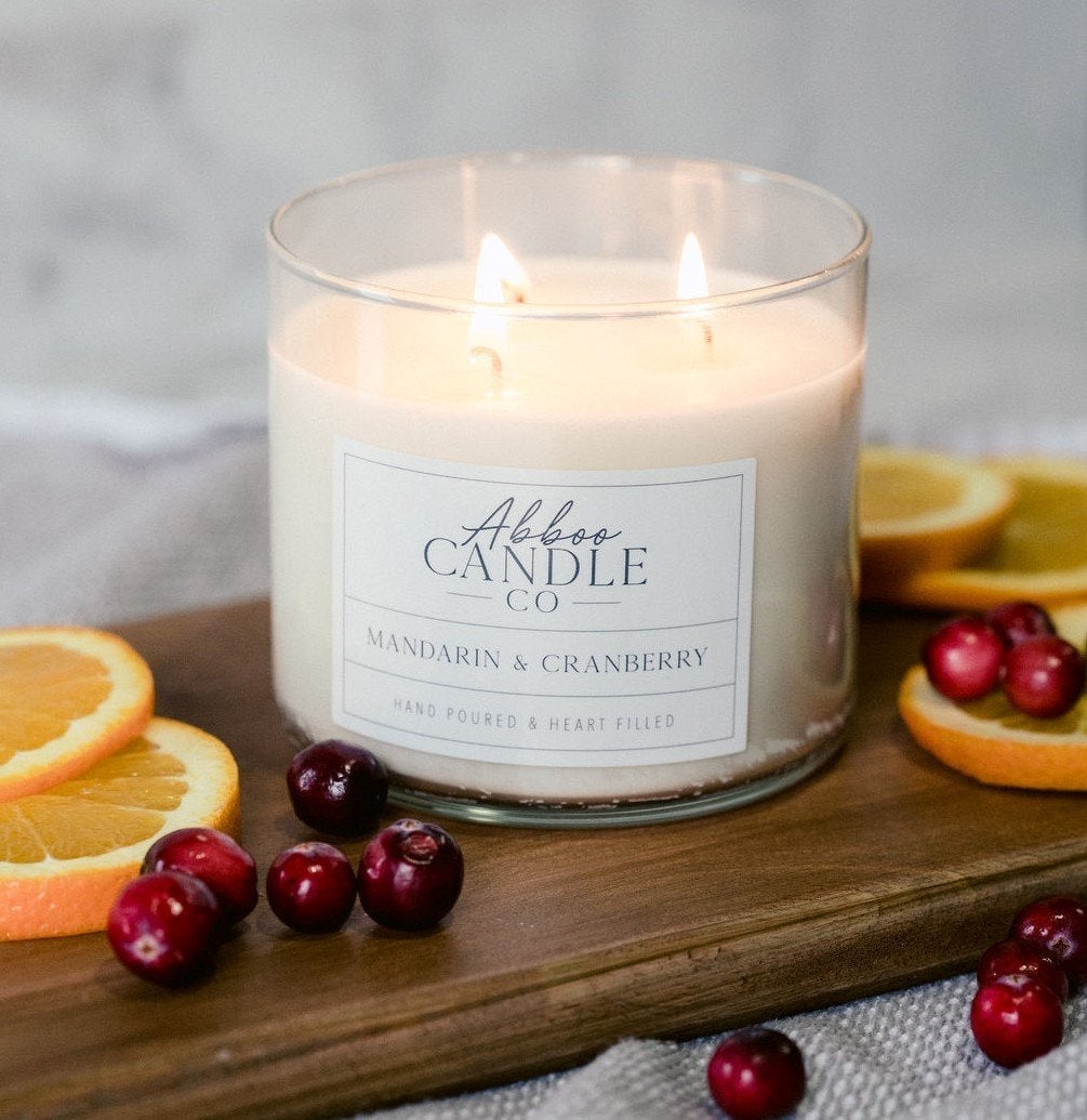 Mandarin and Cranberry 3-Wick Soy Candles - Case Pack of 3 - Abboo Candle Co® Wholesale