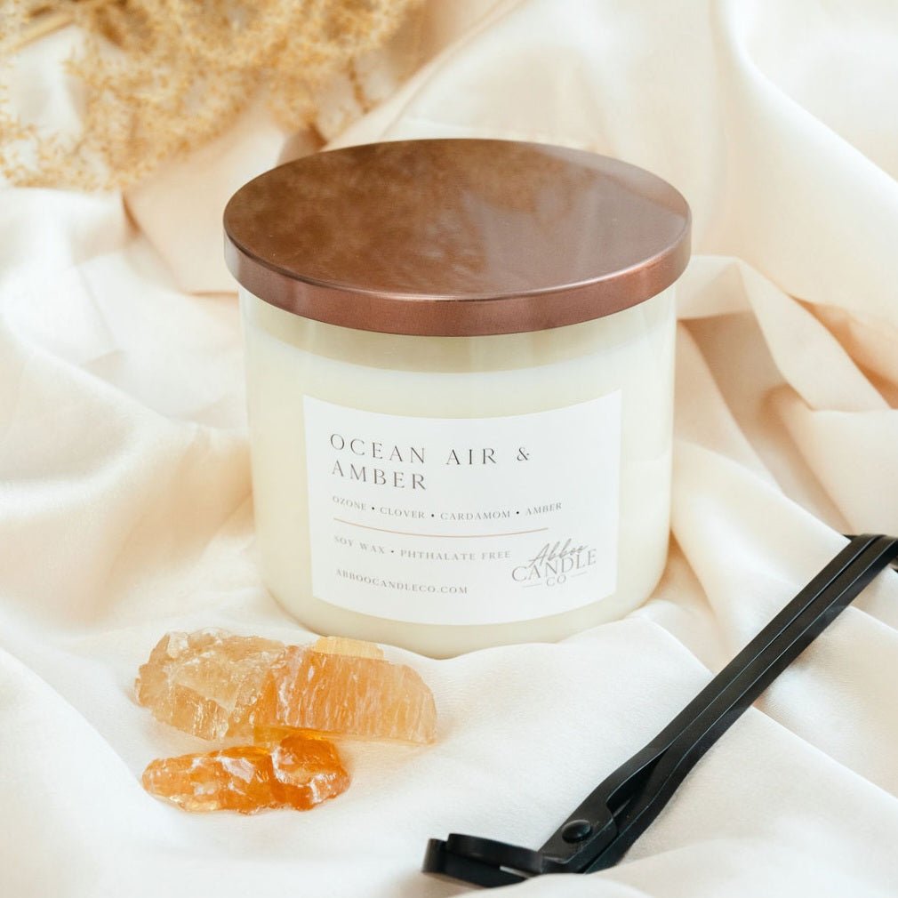 Ocean Air and Amber 3-Wick Soy Candle - Abboo Candle Co® Wholesale