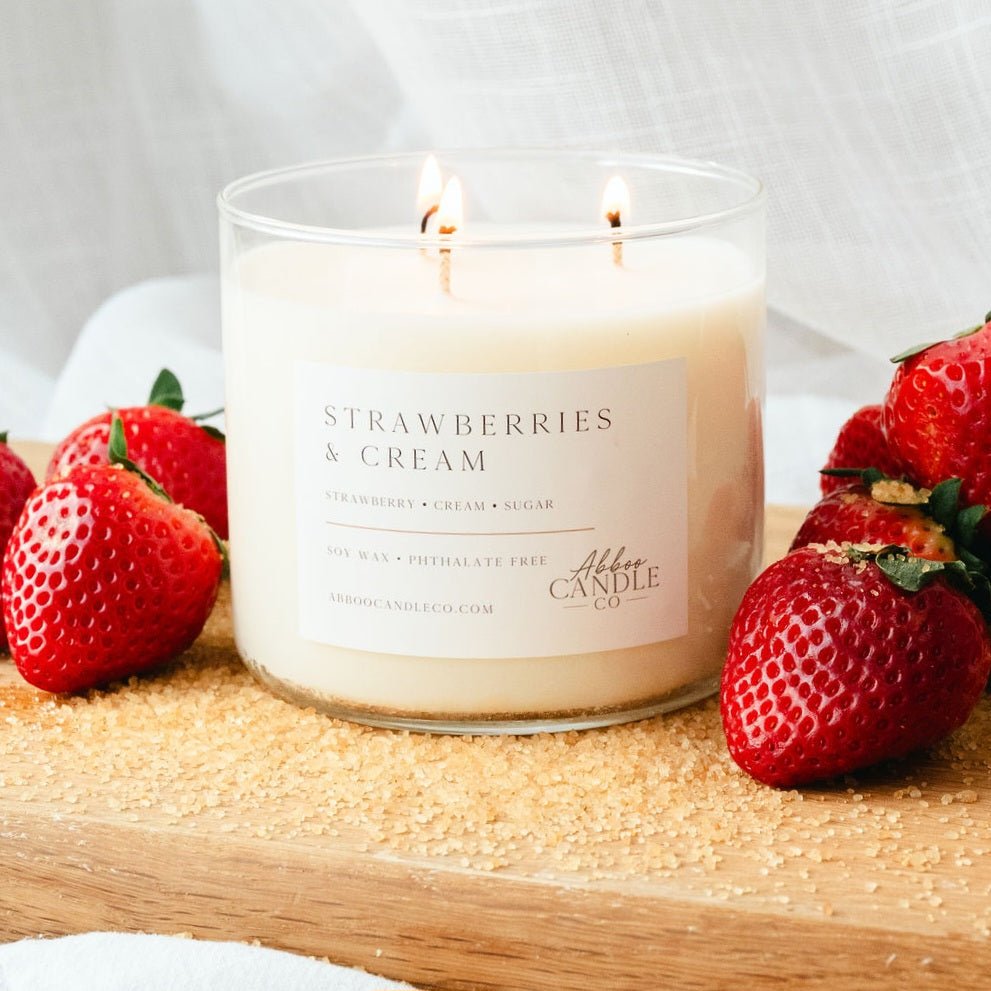 Strawberries and Cream 3-Wick Soy Candle - Abboo Candle Co® Wholesale