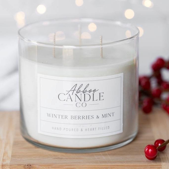 Winter Berries and Mint 3-Wick Soy Candles - Case Pack of 3 - Abboo Candle Co® Wholesale