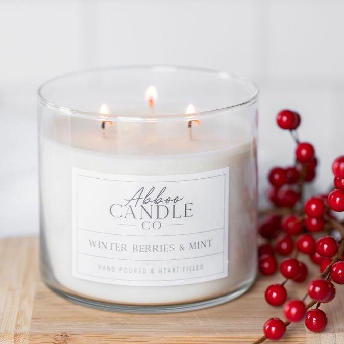 Winter Berries and Mint 3-Wick Soy Candles - Case Pack of 3 - Abboo Candle Co® Wholesale
