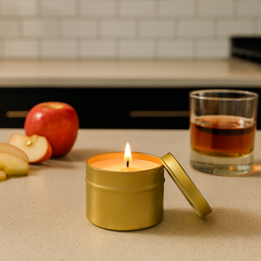 Apples and Bourbon 6oz Gold Tin Soy Candle