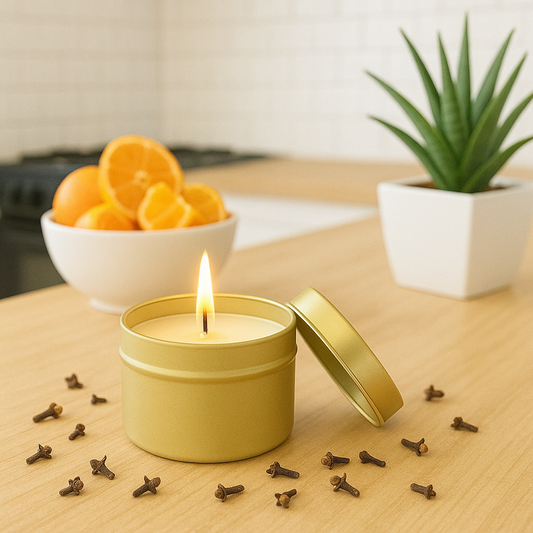 Orange Peel and Clove Gold Tin Candle
