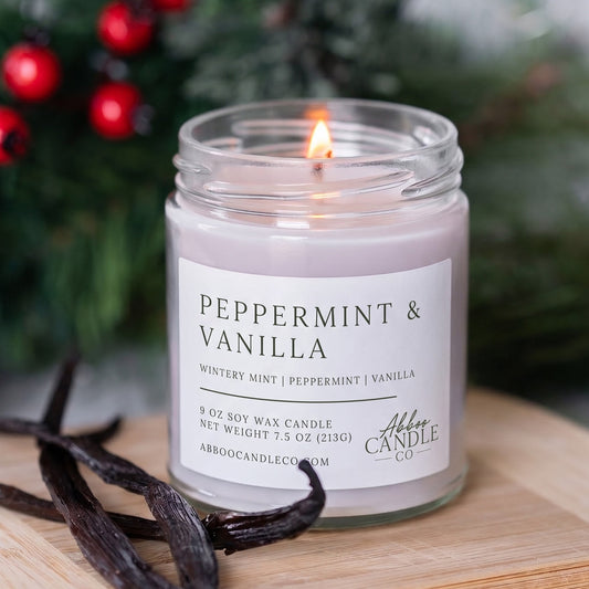 Peppermint and Vanilla 9 oz Soy Candle with Twist Lid