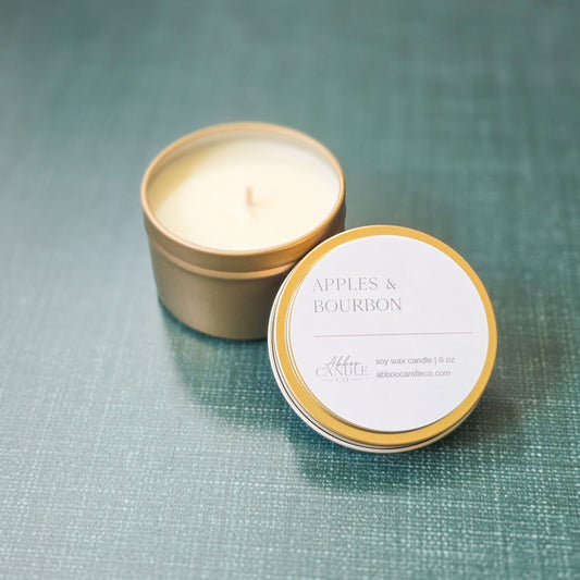 Apples and Bourbon Gold Tin Candle - Abboo Candle Co® Wholesale