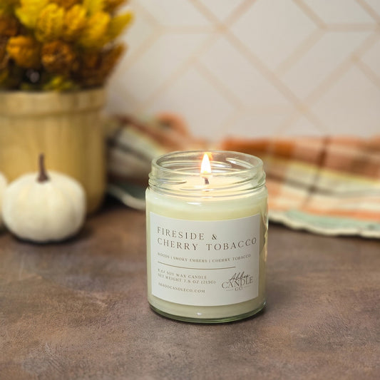 Fireside and Cherry Tobacco 9 oz Soy Candle with Twist Lid - Abboo Candle Co® Wholesale