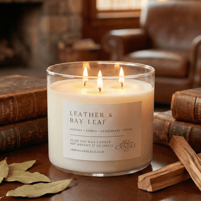 Leather and Bay Leaf 3 - Wick Soy Candle - Abboo Candle Co® Wholesale