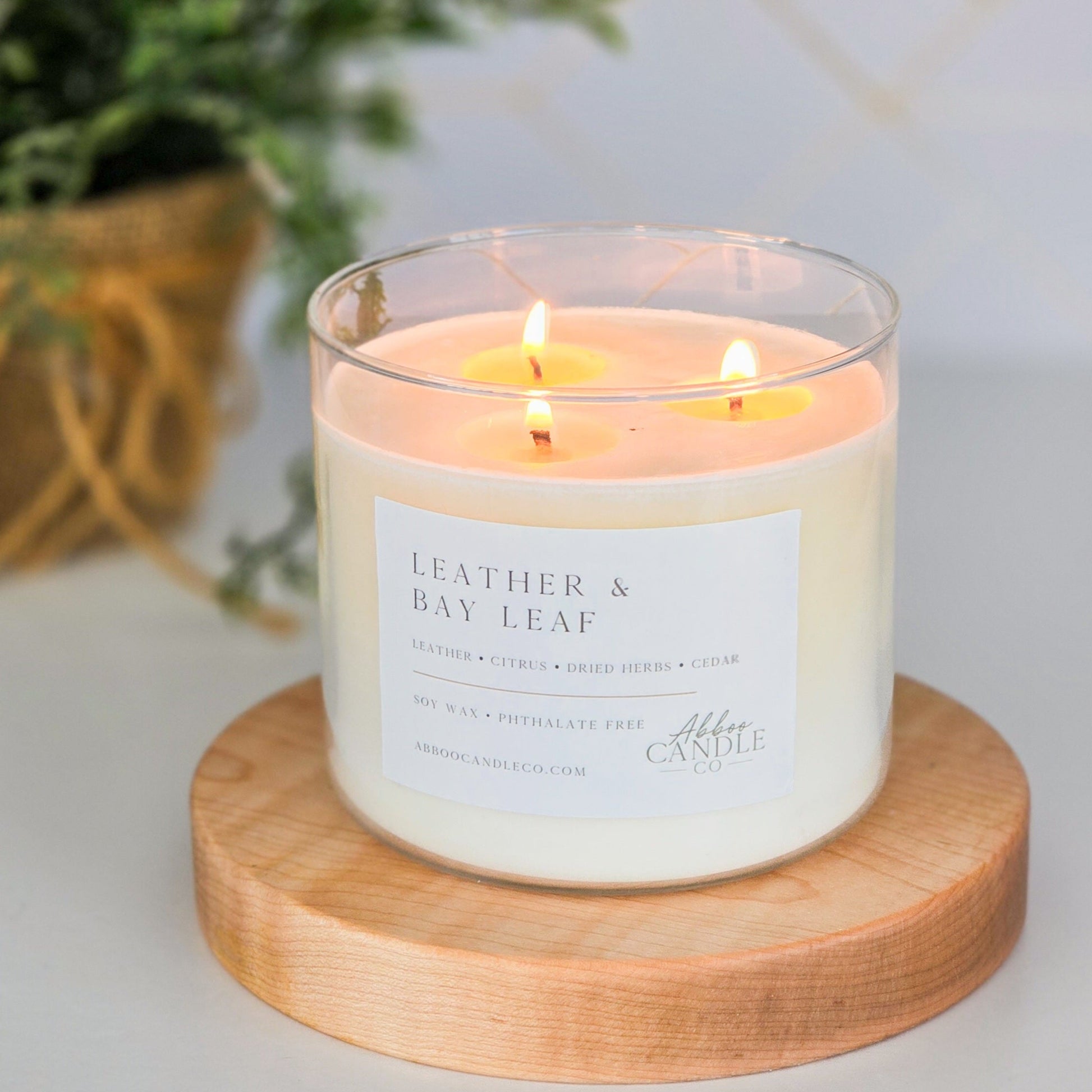 Leather and Bay Leaf 3 - Wick Soy Candle - Abboo Candle Co® Wholesale