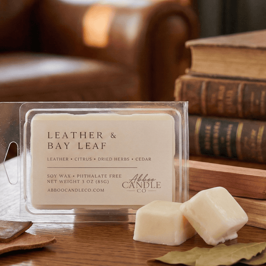 Leather and Bay Leaf Soy Wax Melts - Abboo Candle Co® Wholesale
