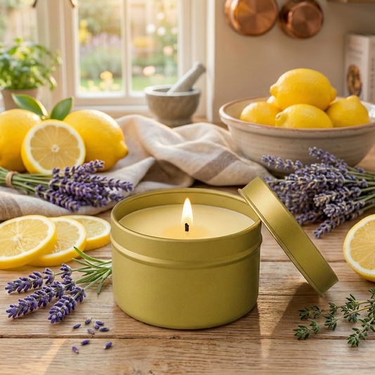 Lemon and Lavender Gold Tin Candle 6oz - Abboo Candle Co® Wholesale