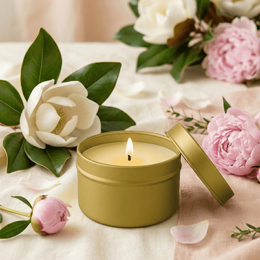 Magnolia and Peony Gold Tin Candle 6oz - Abboo Candle Co® Wholesale