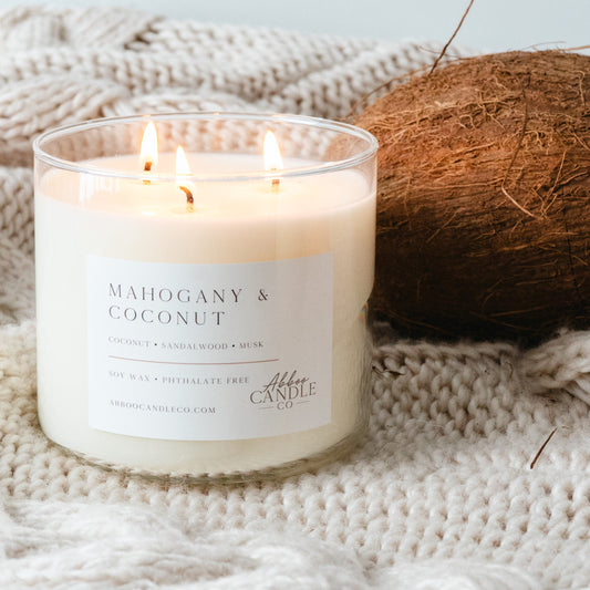 Mahogany and Coconut 3-Wick Soy Candle - Abboo Candle Co® Wholesale