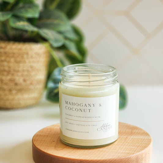 Mahogany and Coconut 9 oz Soy Candle with Twist Lid - Abboo Candle Co® Wholesale