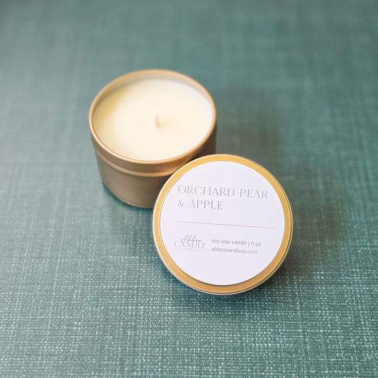 Orchard Pear and Apple Gold Tin Candle - Abboo Candle Co® Wholesale