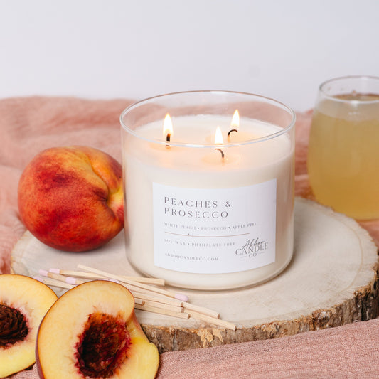 Peaches and Prosecco 3-Wick Soy Candle - Abboo Candle Co® Wholesale