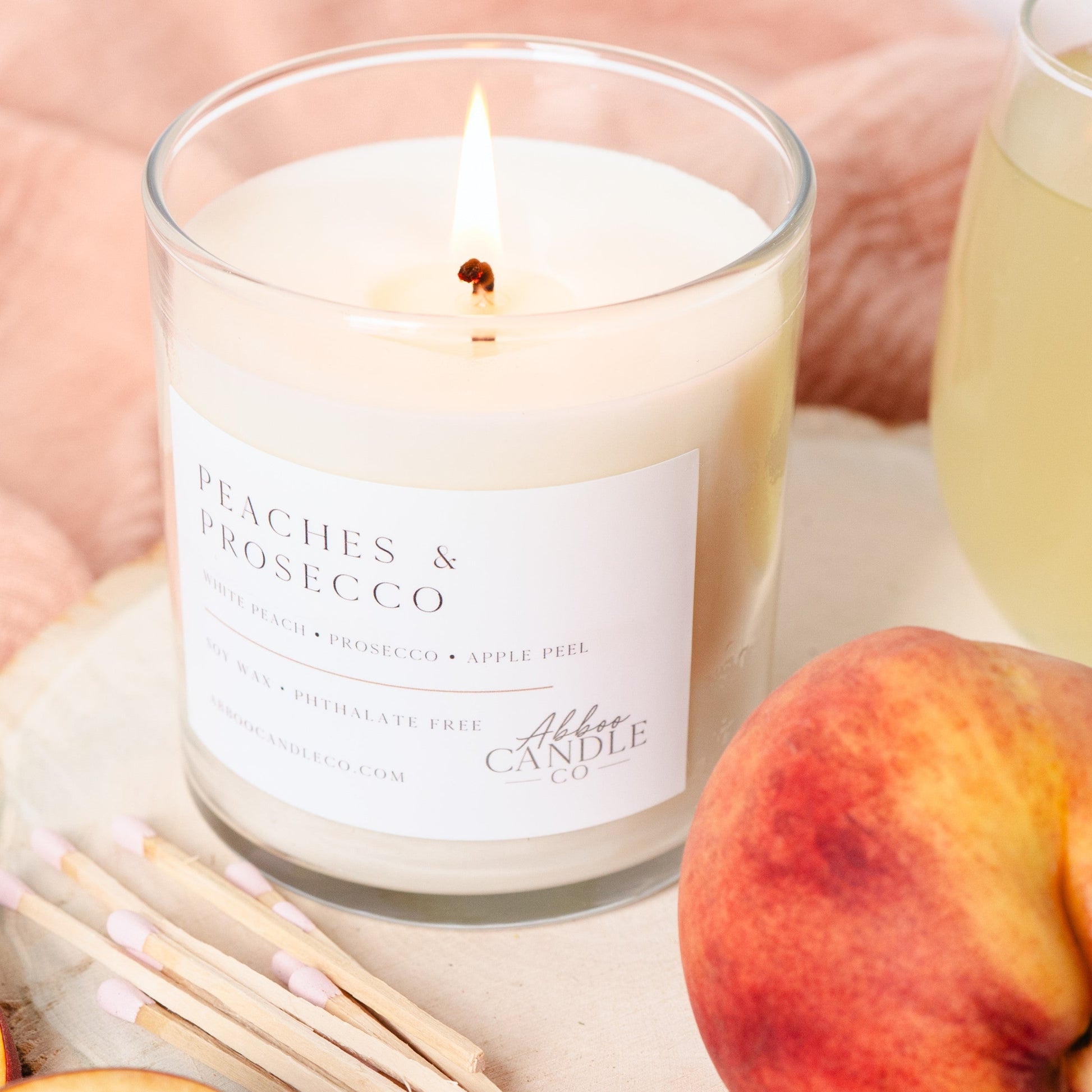 Peaches and Prosecco Soy Tumbler Candle - Abboo Candle Co® Wholesale