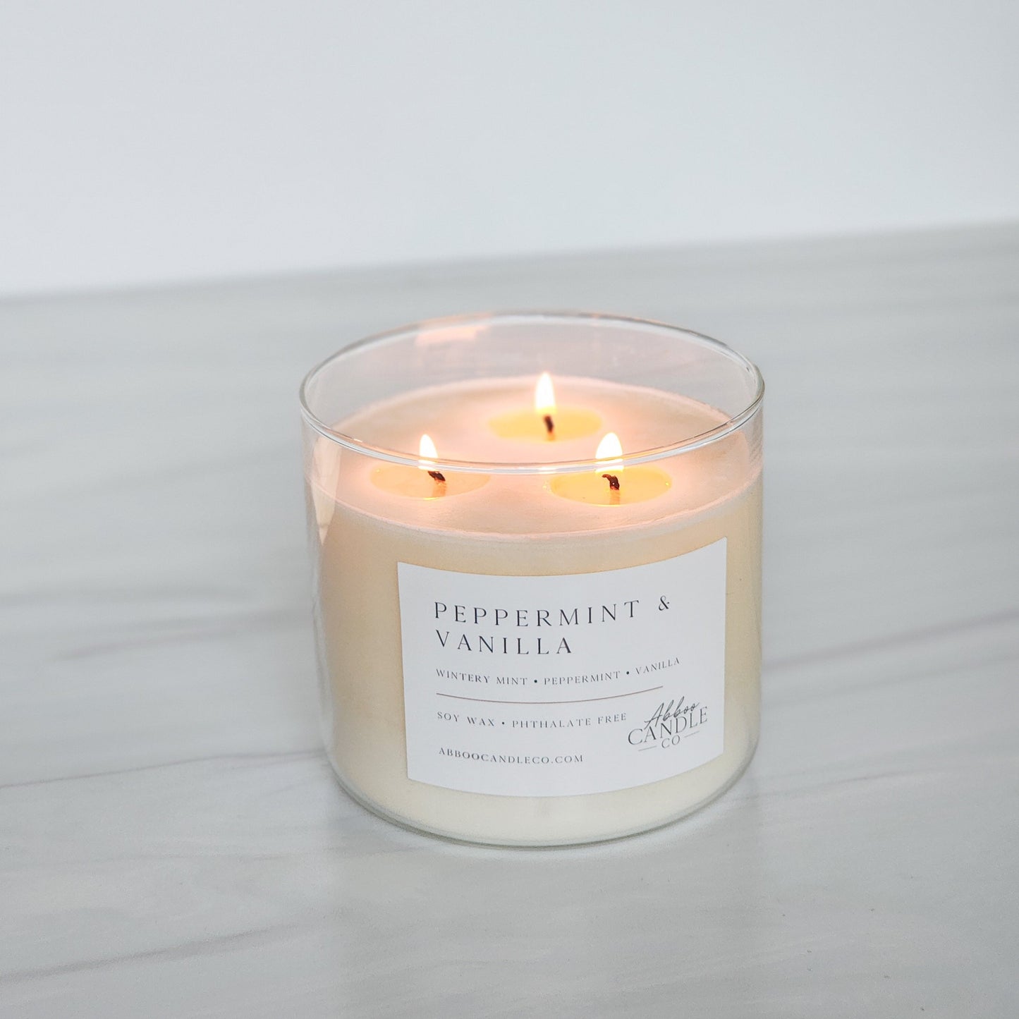 Peppermint and Vanilla 3 - Wick Soy Candle - Abboo Candle Co® Wholesale