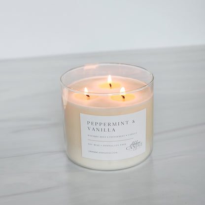 Peppermint and Vanilla 3 - Wick Soy Candle - Abboo Candle Co® Wholesale
