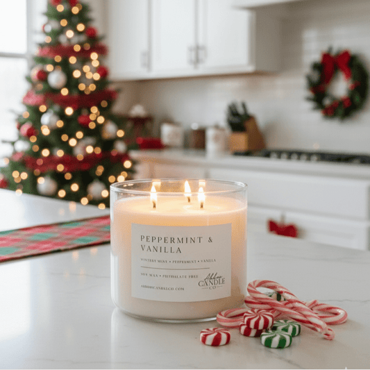 Peppermint and Vanilla 3-Wick Soy Candle - Abboo Candle Co® Wholesale