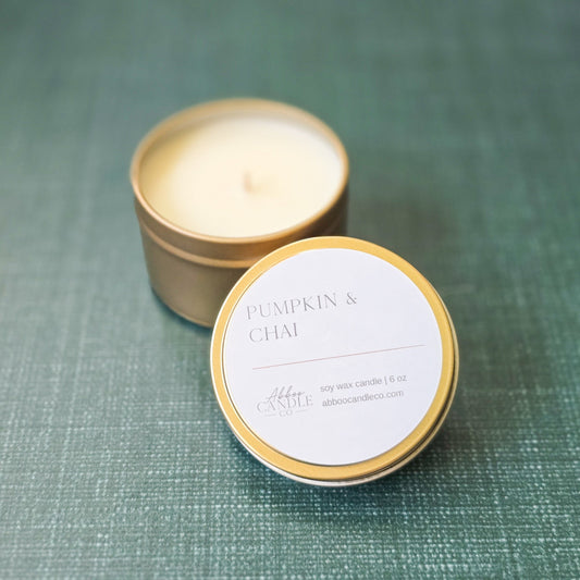 Pumpkin and Chai Gold Tin Candle - Abboo Candle Co® Wholesale