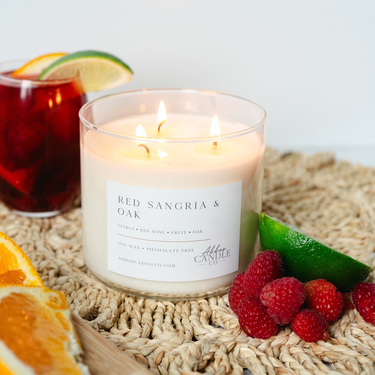 Red Sangria and Oak 3-Wick Soy Candle - Abboo Candle Co® Wholesale