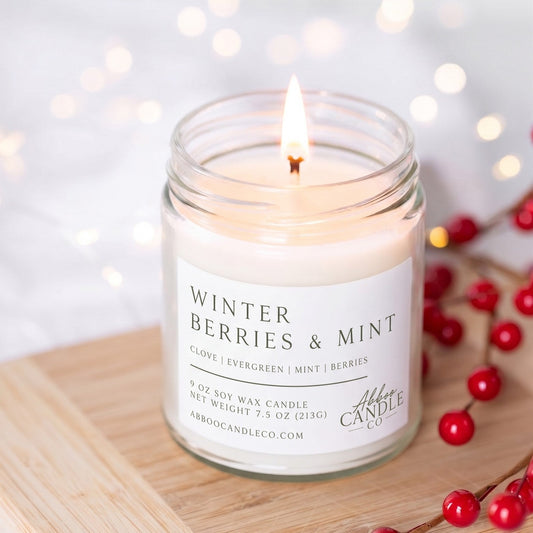 Winter Berries and Mint 9 oz Soy Candle with Twist Lid - Abboo Candle Co® Wholesale