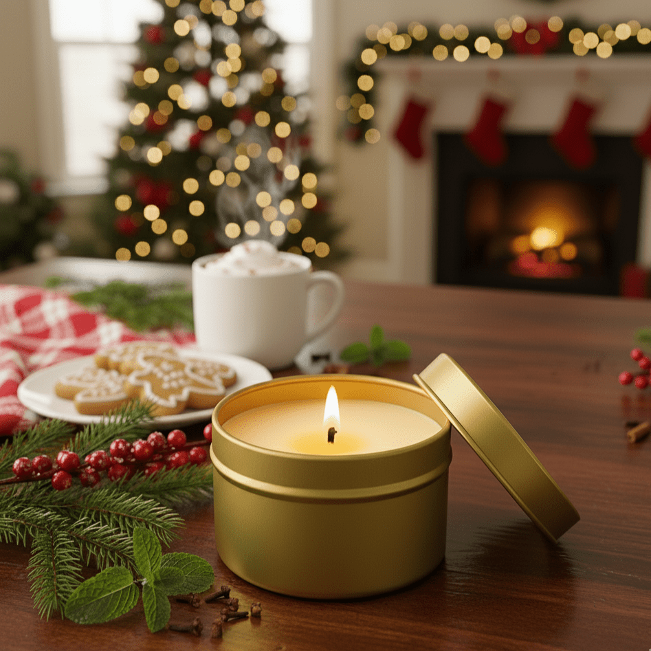 Winter Berries and Mint Gold Tin Candle - Abboo Candle Co® Wholesale
