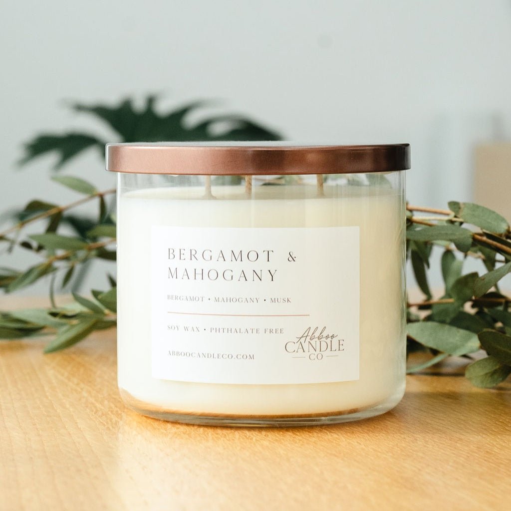 Bergamot and Mahogany 3-Wick Soy Candle - Abboo Candle Co® Wholesale