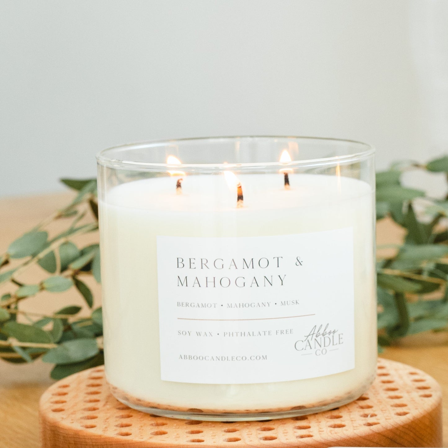 Bergamot and Mahogany 3-Wick Soy Candle - Abboo Candle Co® Wholesale