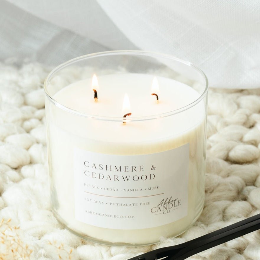 Cashmere and Cedarwood 3-Wick Soy Candle - Abboo Candle Co® Wholesale