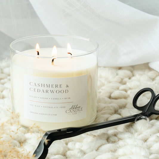 Cashmere and Cedarwood 3-Wick Soy Candle - Abboo Candle Co® Wholesale