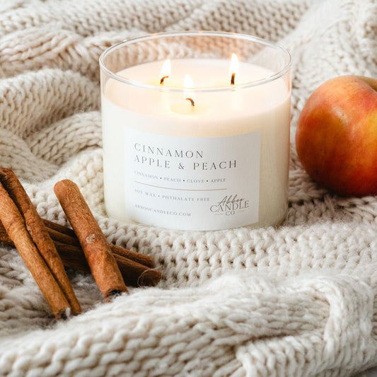 Cinnamon Apple and Peach 3-Wick Soy Candle - Abboo Candle Co® Wholesale