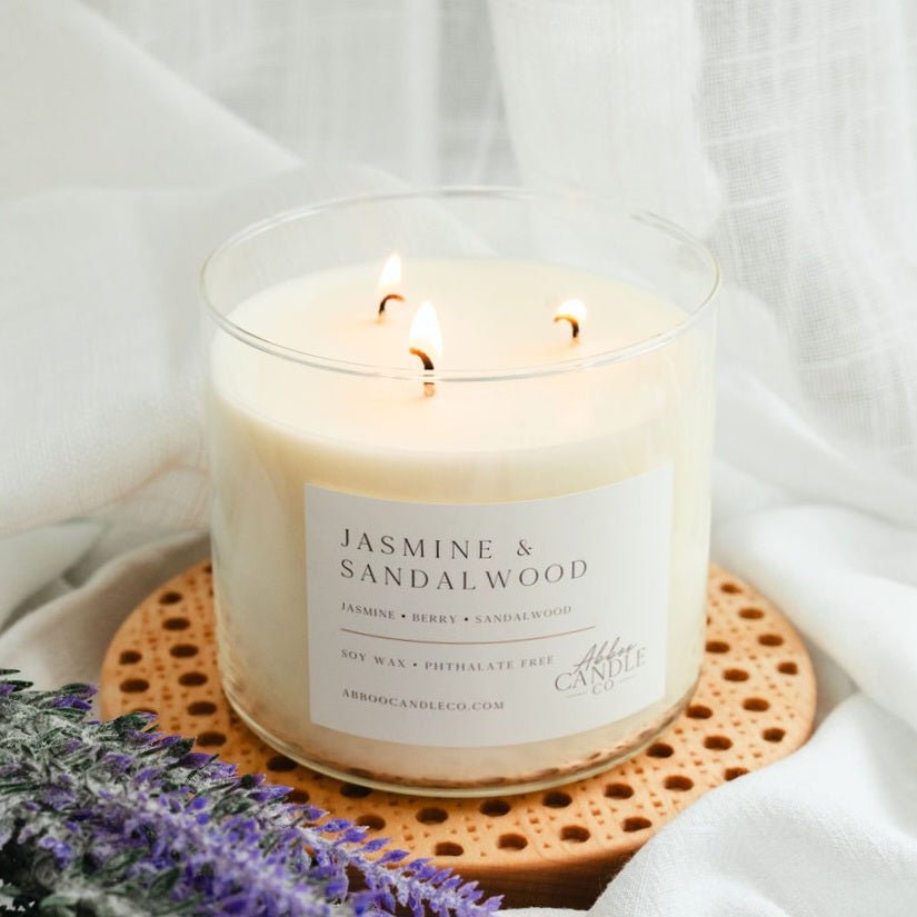 Jasmine and Sandalwood 3-Wick Soy Candle - Abboo Candle Co® Wholesale