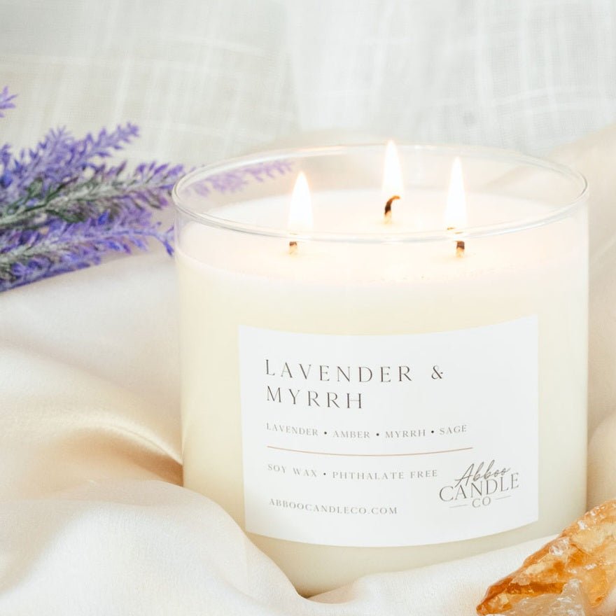 Lavender and Myrrh 3-Wick Soy Candle - Abboo Candle Co® Wholesale