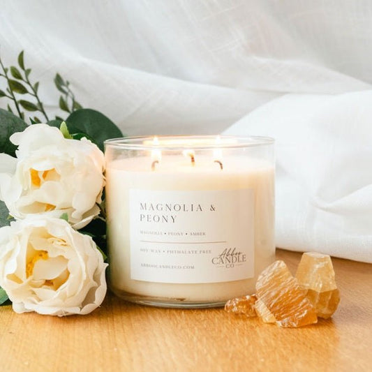 Magnolia and Peony 3-Wick Soy Candle - Abboo Candle Co® Wholesale