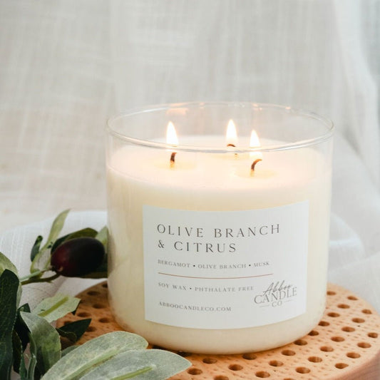 Olive Branch and Citrus 3-Wick Soy Candle - Abboo Candle Co® Wholesale