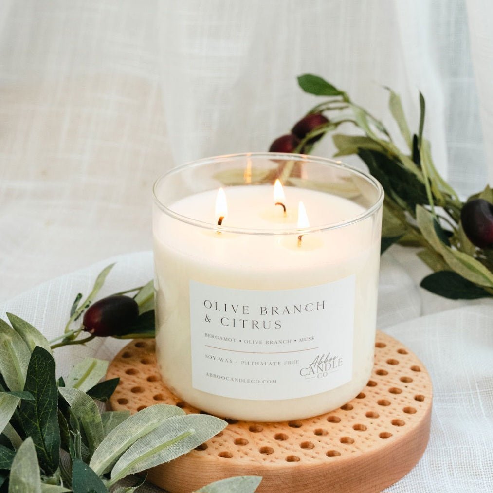 Olive Branch and Citrus 3-Wick Soy Candle - Abboo Candle Co® Wholesale