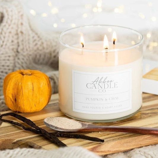 Pumpkin and Chai 3-Wick Soy Candle - Abboo Candle Co® Wholesale