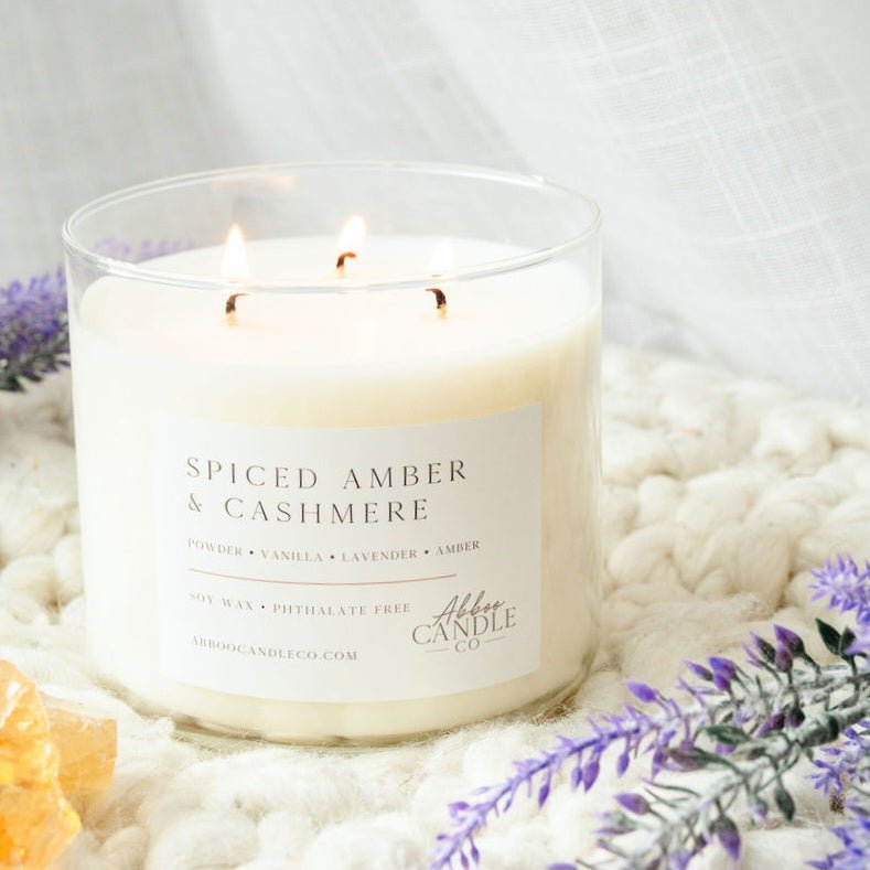 Spiced Amber and Cashmere 3-Wick Soy Candle - Abboo Candle Co® Wholesale