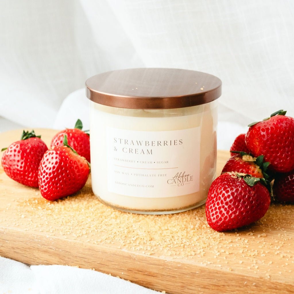 Strawberries and Cream 3-Wick Soy Candle - Abboo Candle Co® Wholesale