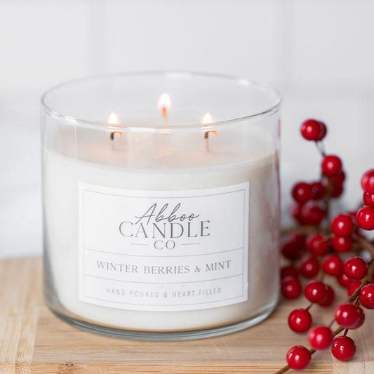 Winter Berries and Mint 3-Wick Soy Candles - Case Pack of 3 - Abboo Candle Co® Wholesale